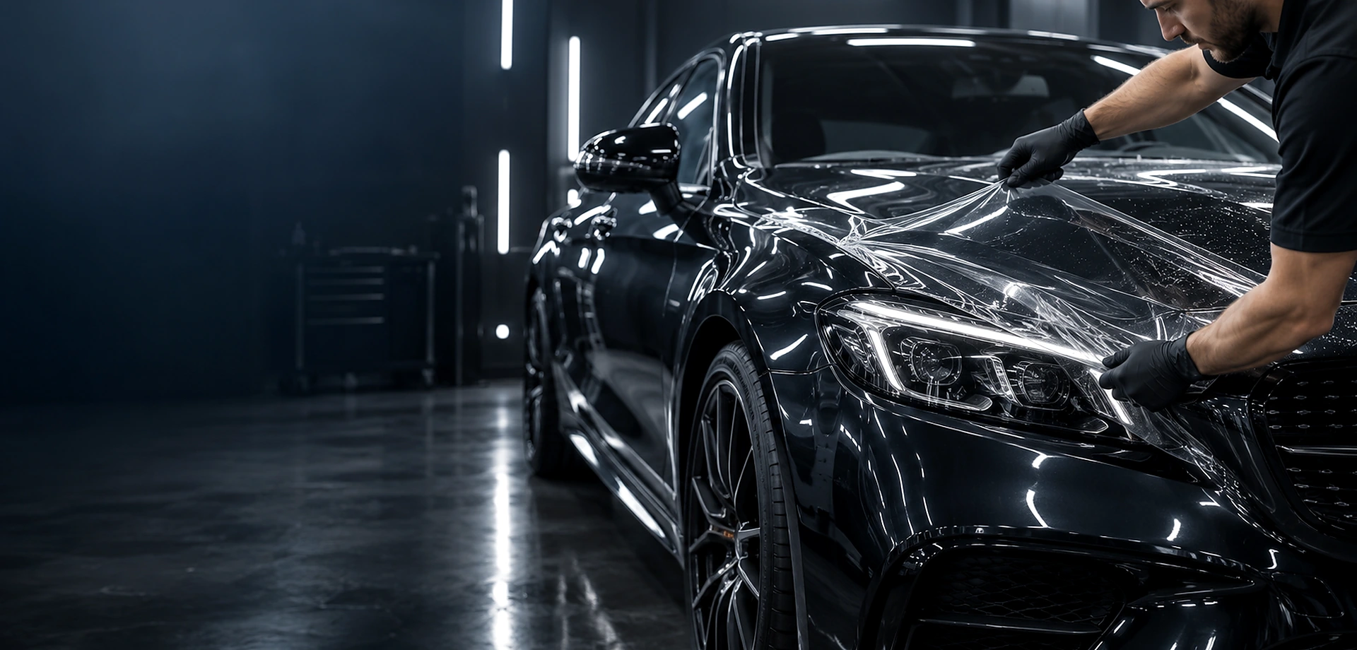 Clear PPF installation on luxury car