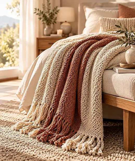 Knit throw blanket
